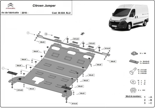 PARETO 30.024ALU aluminiowa osłona silnika Citroen Jumper 2016–2026
