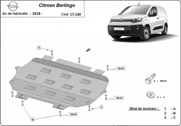 PARETO 17.130 – stalowa osłona silnika Citroen Berlingo III (2018–2026)